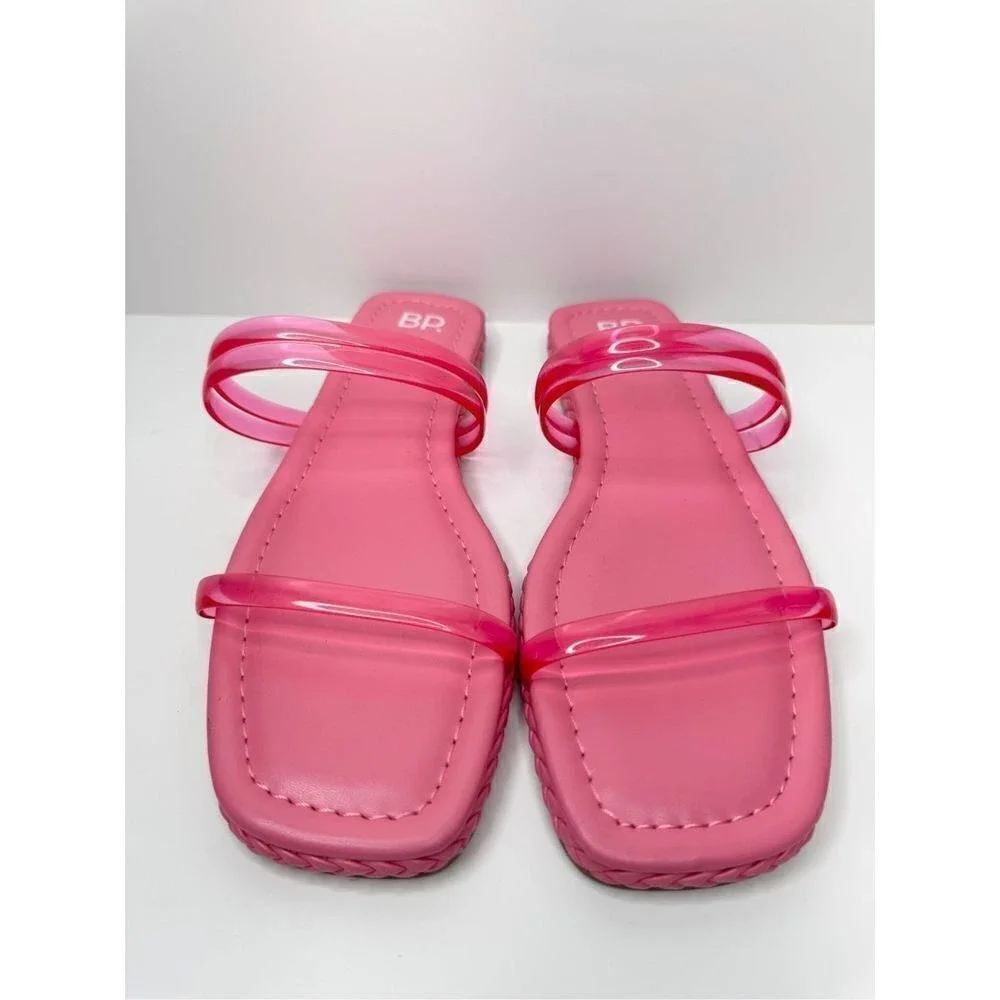 BP Viola Pink Jelly Double Strap Square Toe Slide Sandals Womens 7.5M